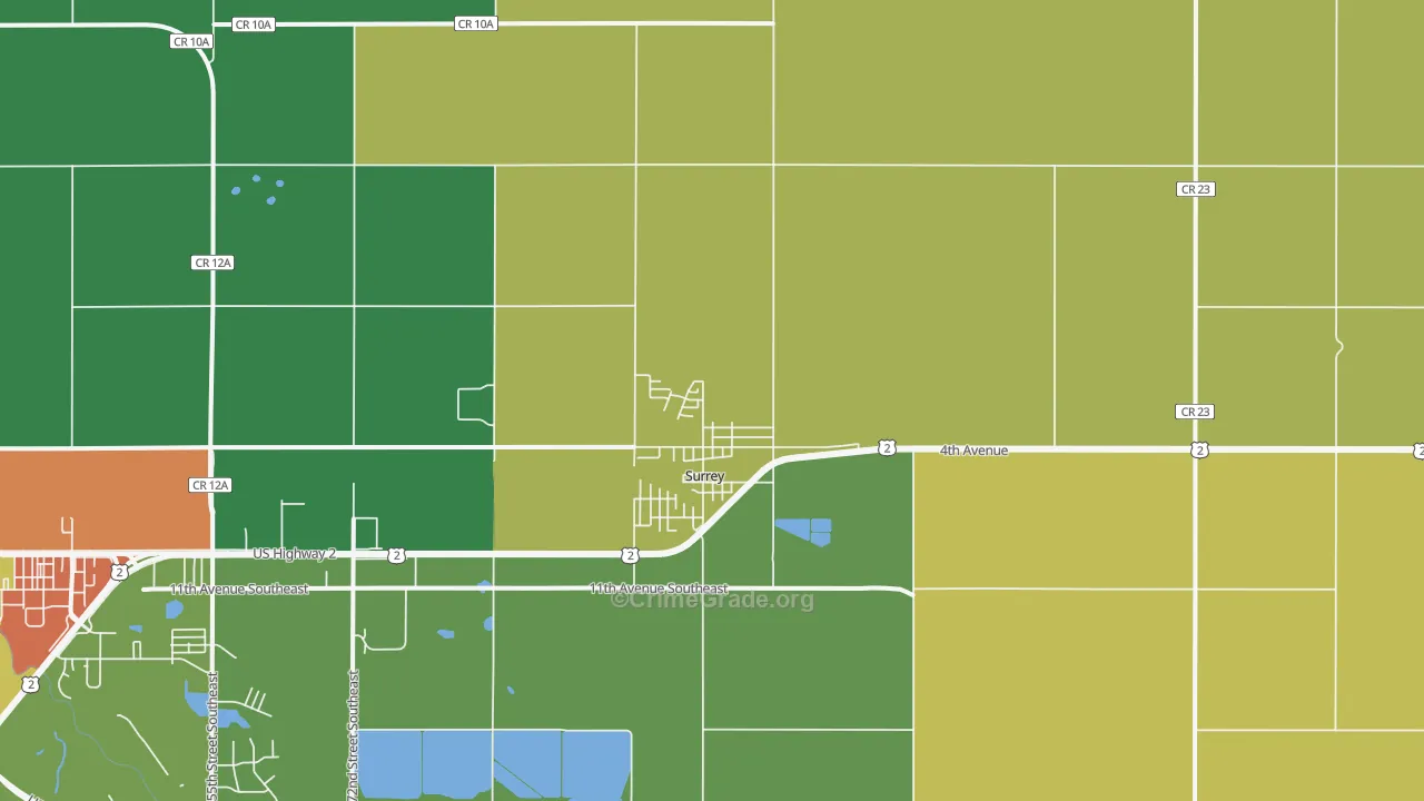 Surrey, ND Map of Robbery Rates