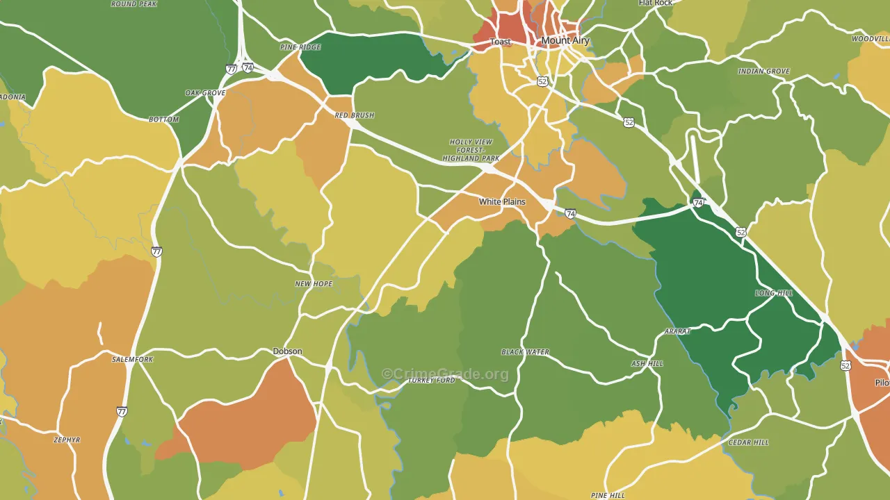 Surry County, NC Map of Robbery Rates