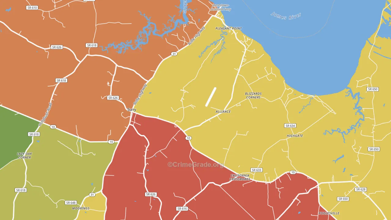 Surry, VA Map of Robbery Rates