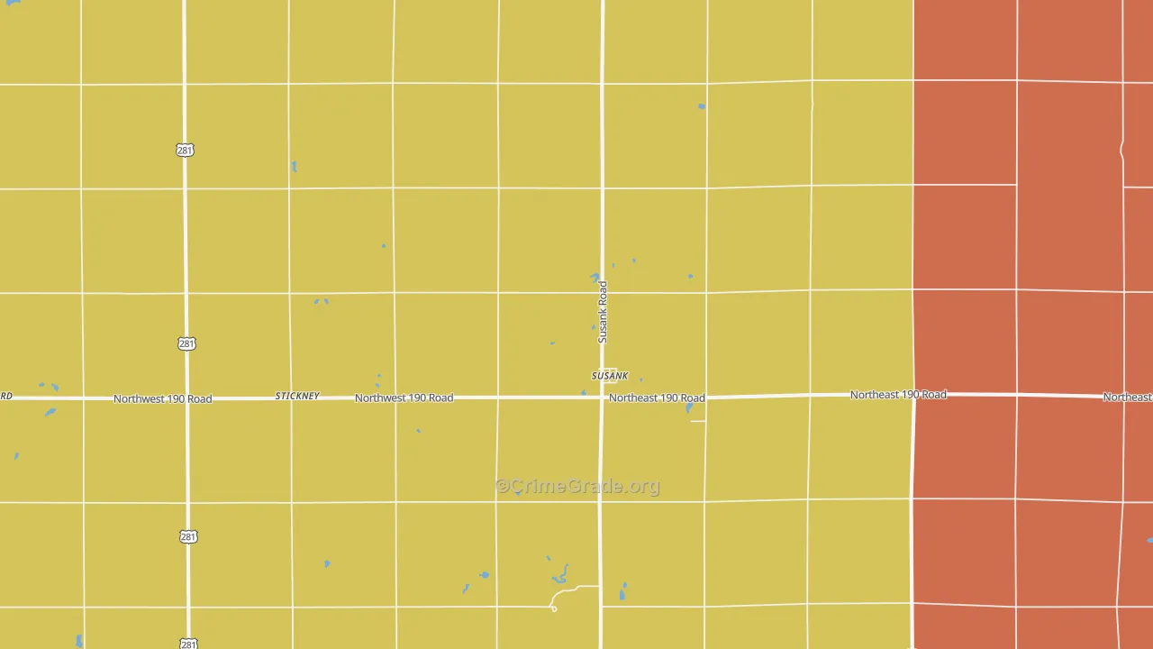 Susank, KS Map of Robbery Rates
