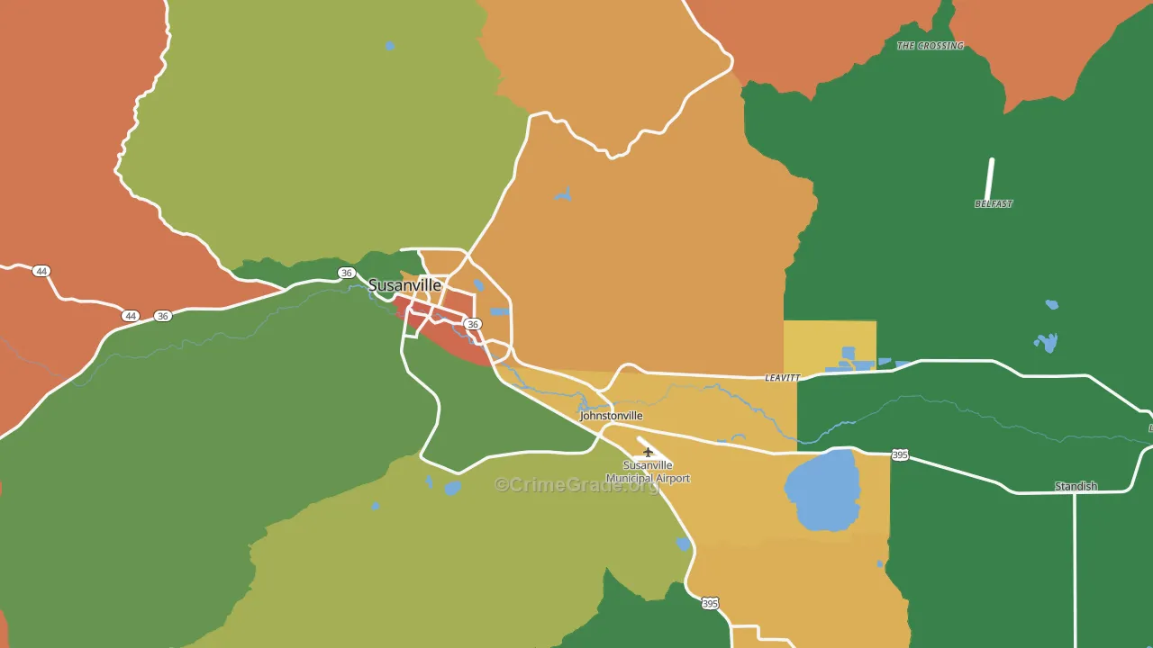 Susanville, CA Map of Robbery Rates