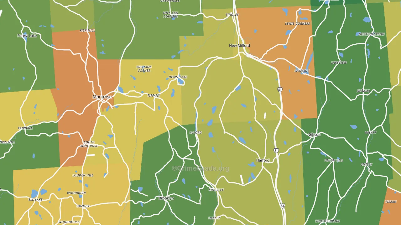 Susquehanna County, PA Map of Robbery Rates