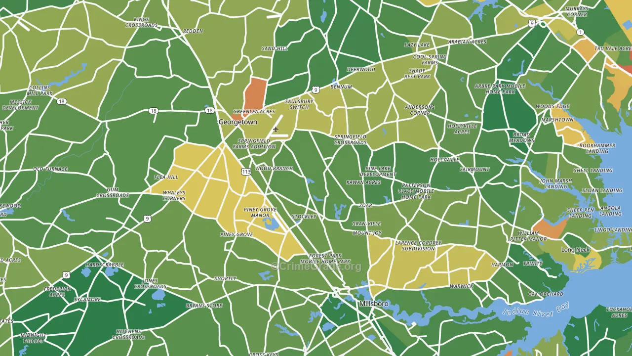 Sussex County, DE Map of Robbery Rates