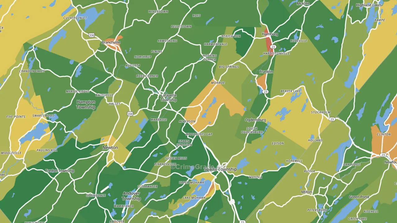 Sussex County, NJ Map of Robbery Rates