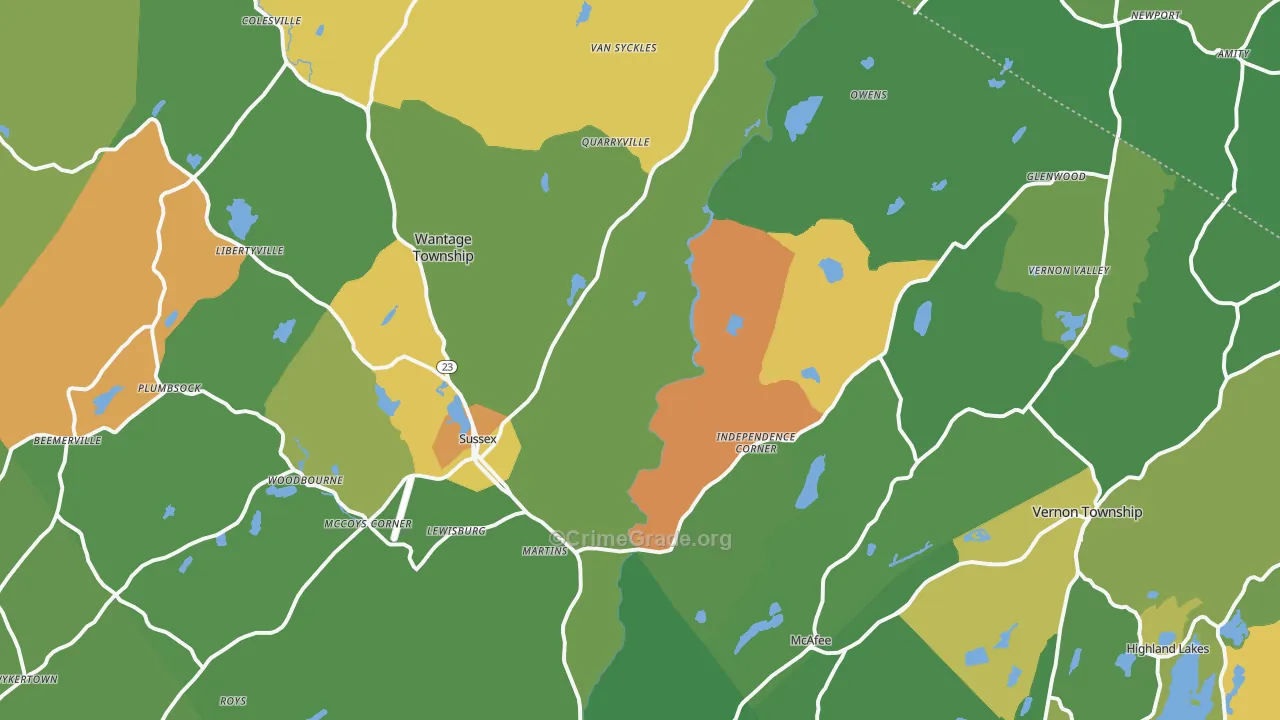 Sussex, NJ Map of Robbery Rates
