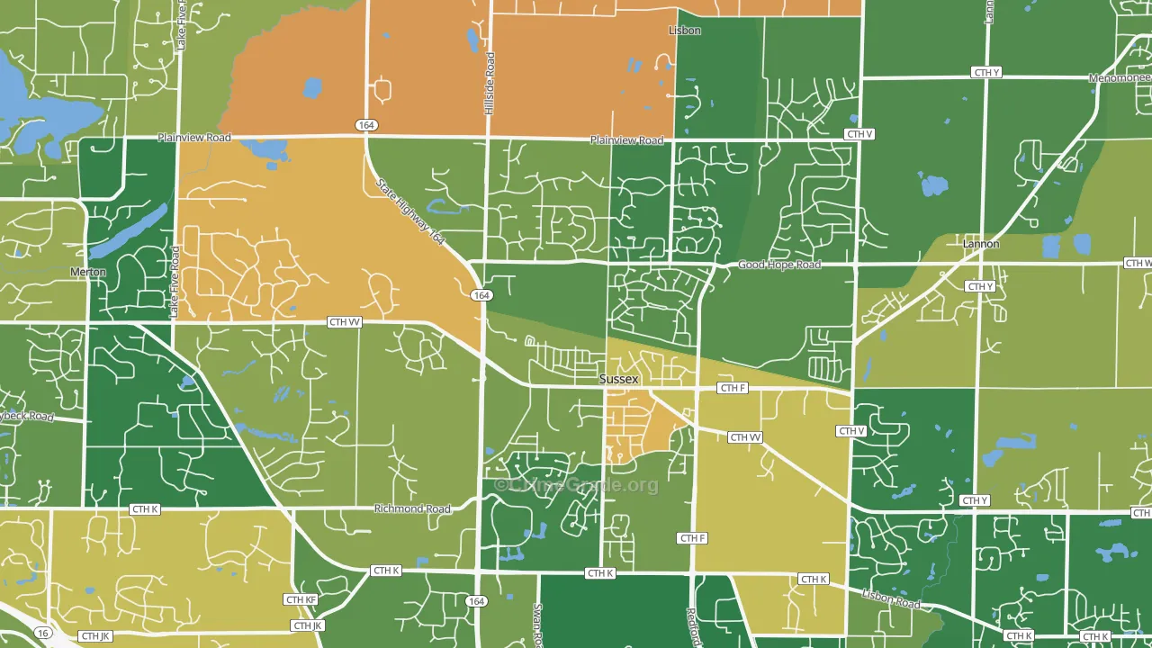 Sussex, WI Map of Robbery Rates