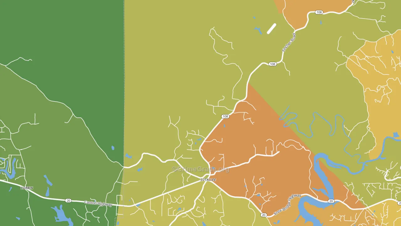 Sutallee, GA Map of Robbery Rates
