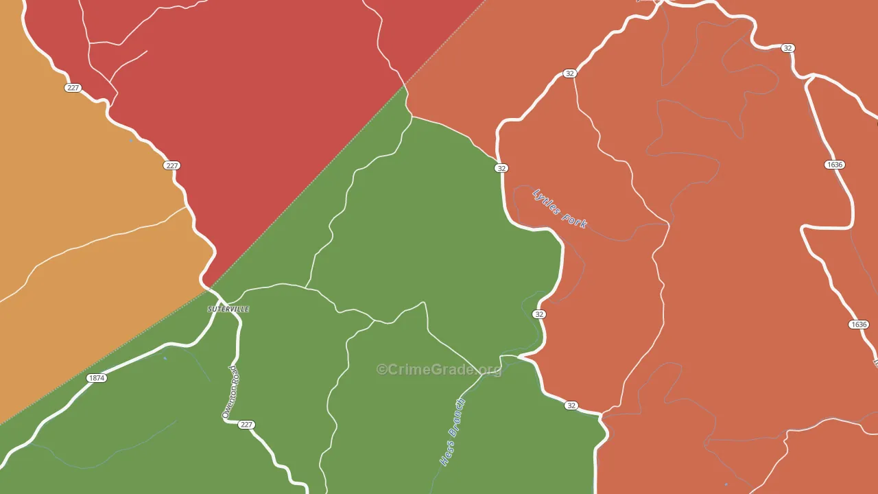 Suterville, KY Map of Robbery Rates
