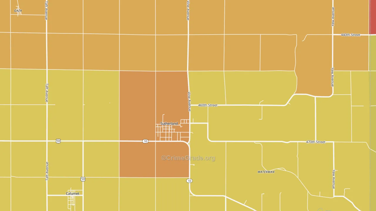 Sutherland, IA Map of Robbery Rates