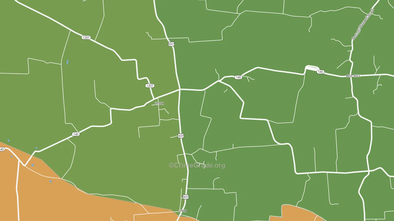 Sutherland, KY Map of Robbery Rates