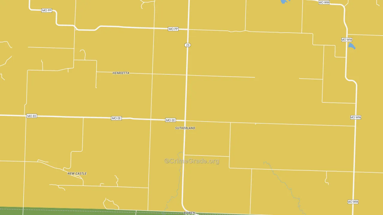 Sutherland, MO Map of Robbery Rates