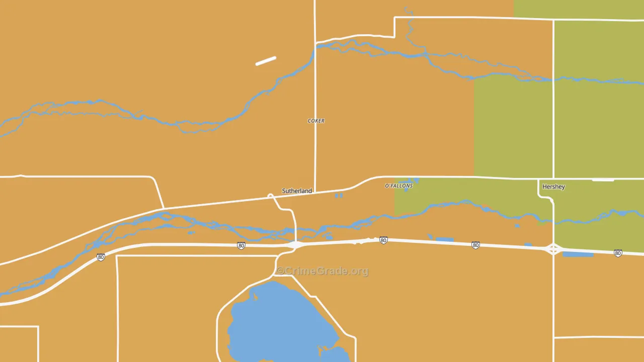 Sutherland, NE Map of Robbery Rates