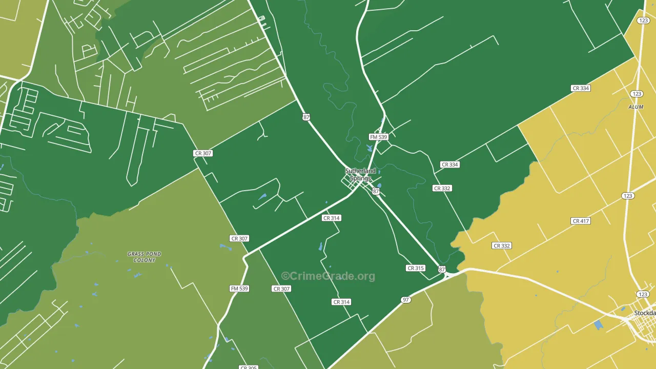 Sutherland Springs, TX Map of Robbery Rates