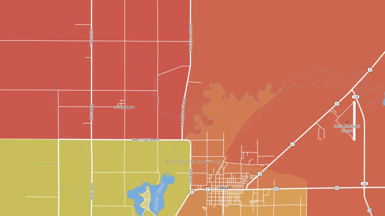 Sutherland, UT Map of Robbery Rates