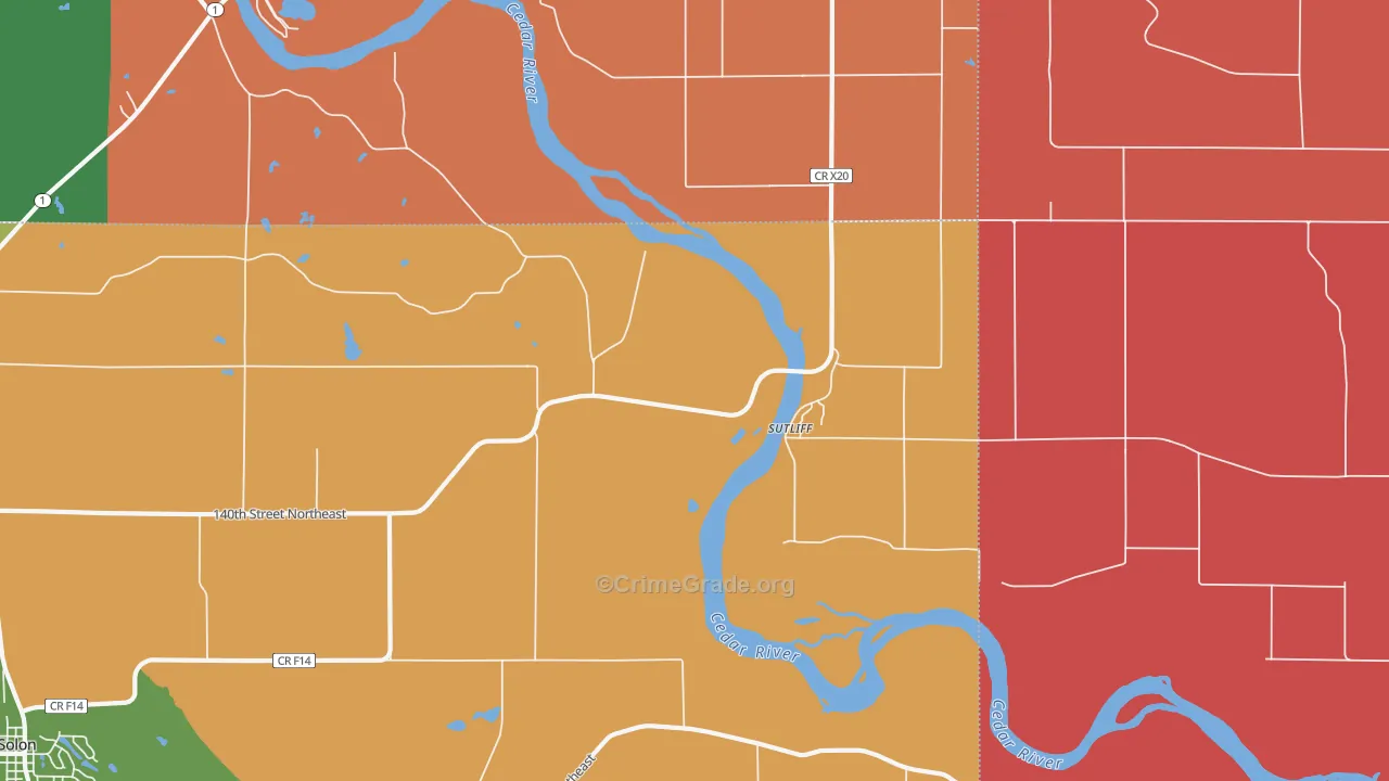 Sutliff, IA Map of Robbery Rates