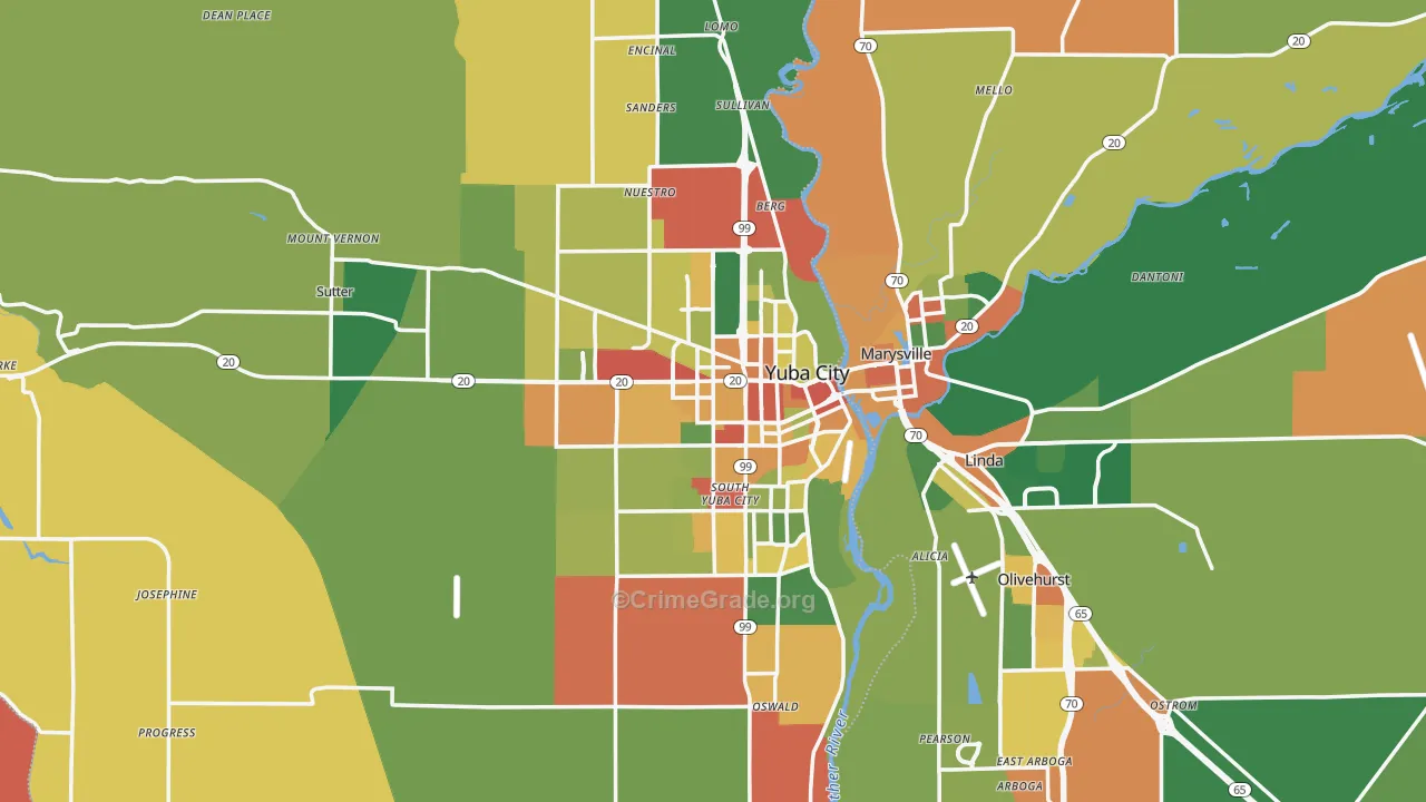 Sutter County, CA Map of Robbery Rates