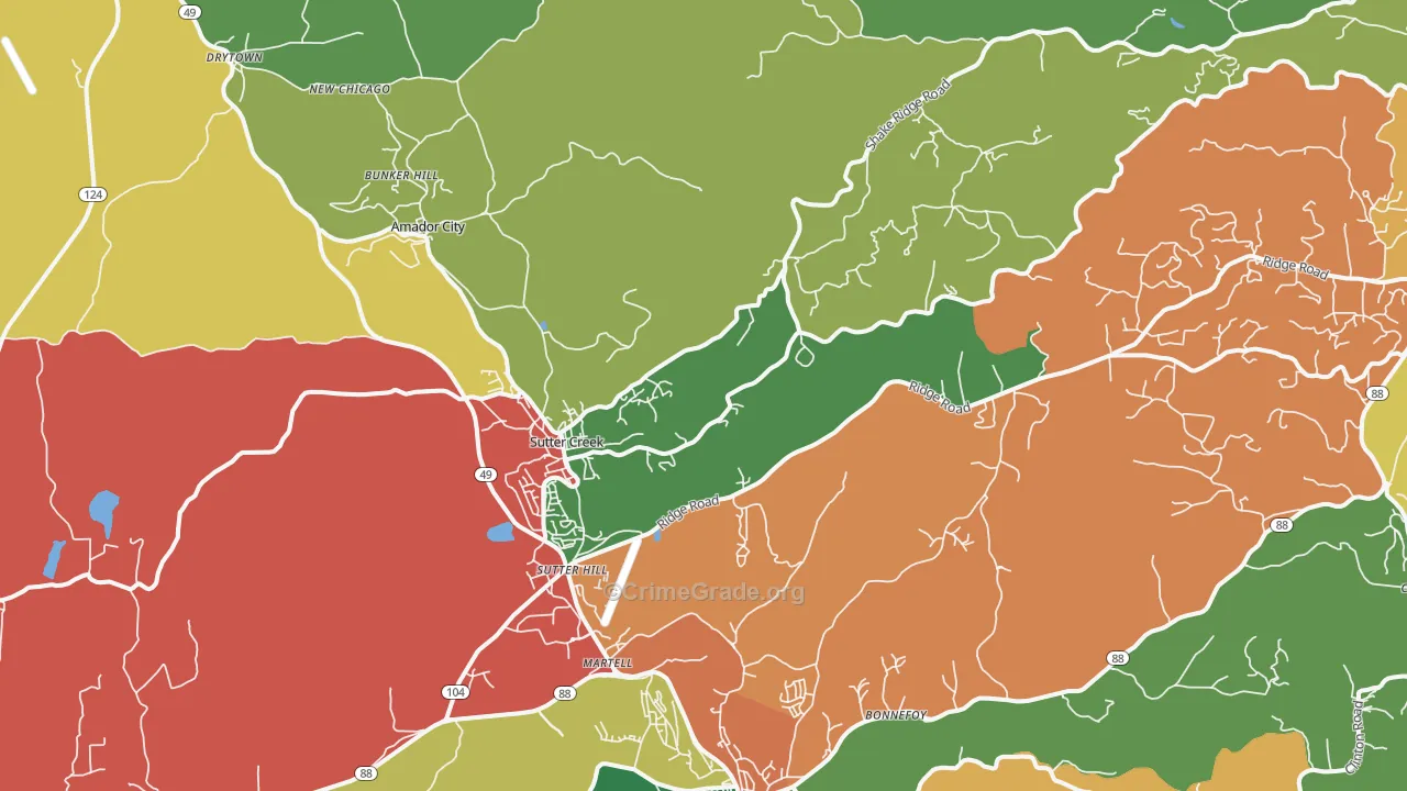 Sutter Creek, CA Map of Robbery Rates