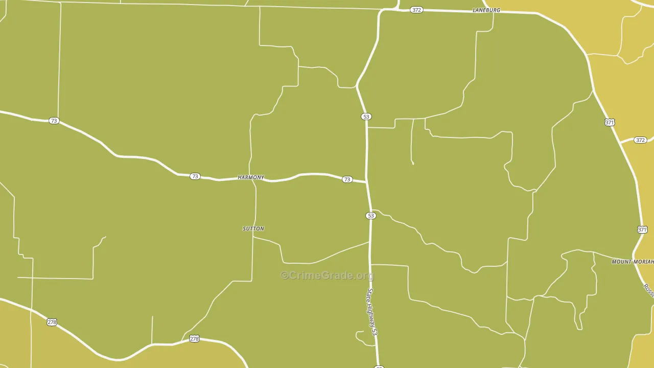 Sutton, AR Map of Robbery Rates
