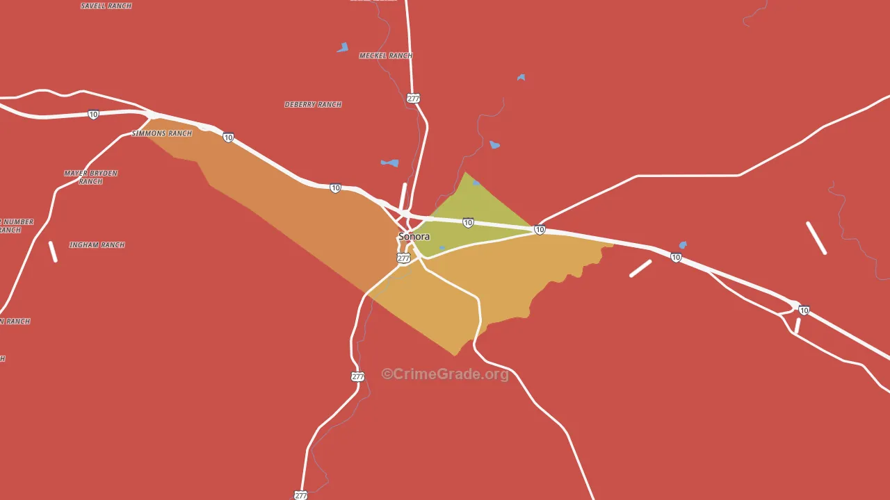 Sutton County, TX Map of Robbery Rates