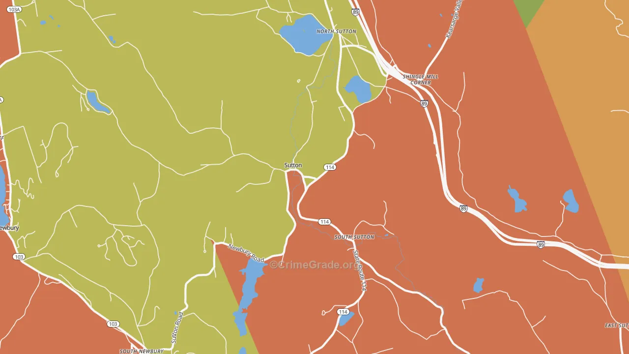 Sutton, NH Map of Robbery Rates