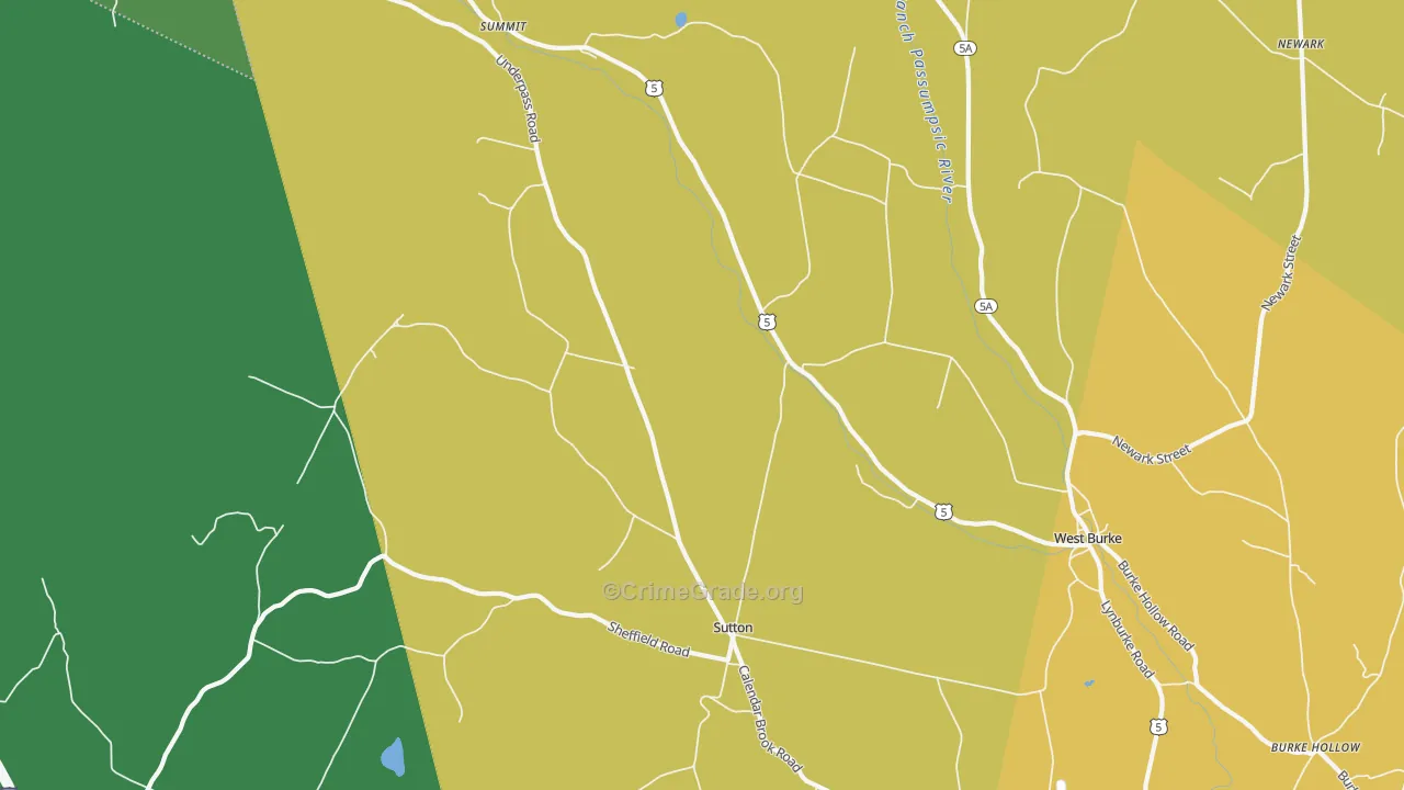 Sutton, VT Map of Robbery Rates