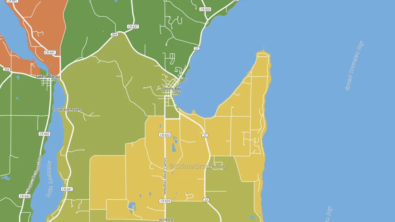 Suttons Bay, MI Map of Robbery Rates