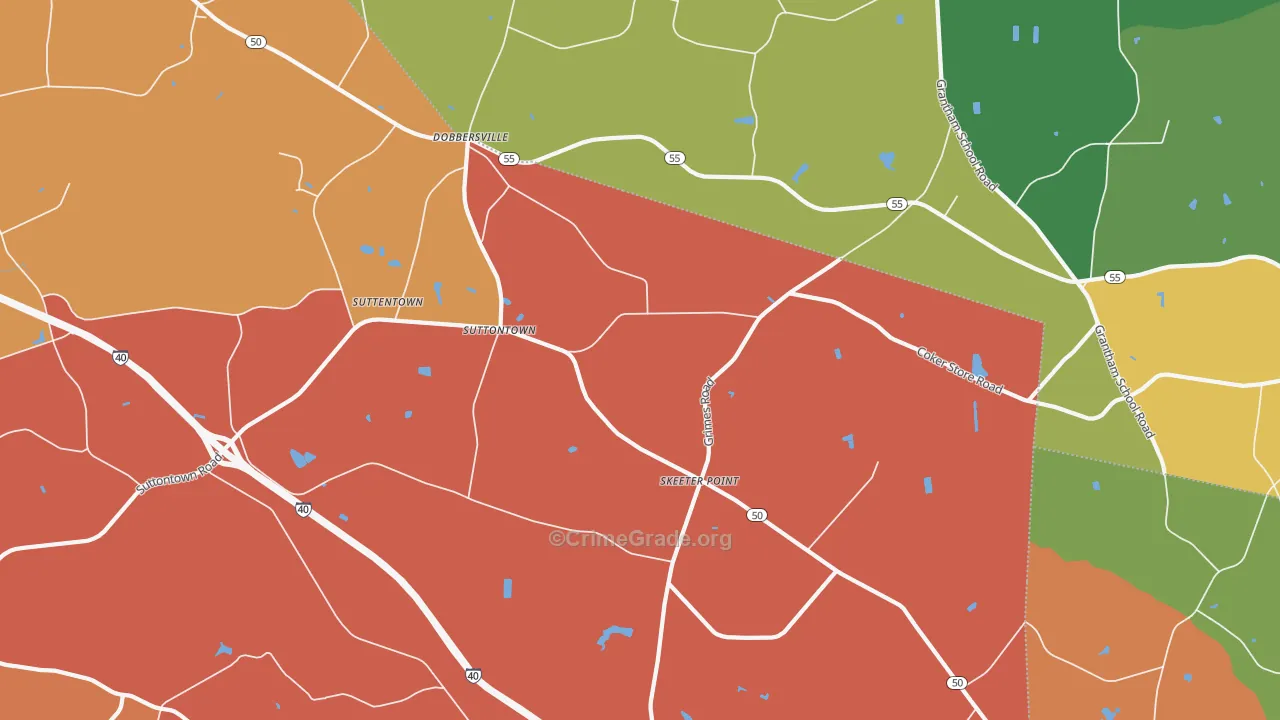 Suttontown, NC Map of Robbery Rates
