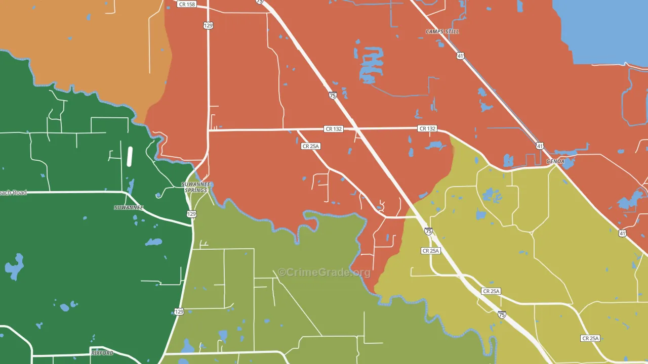 Suwannee Springs, FL Map of Robbery Rates