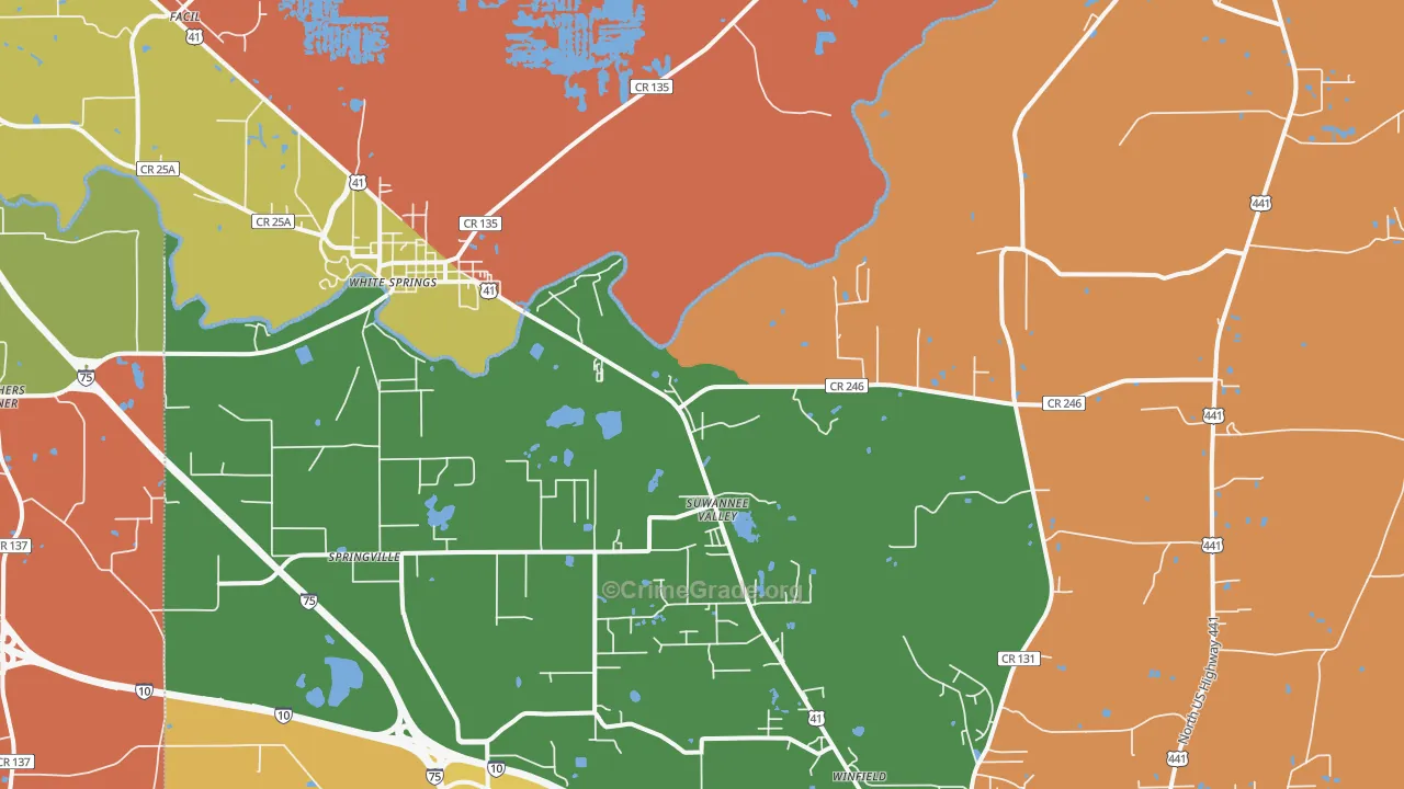 Suwannee Valley, FL Map of Robbery Rates