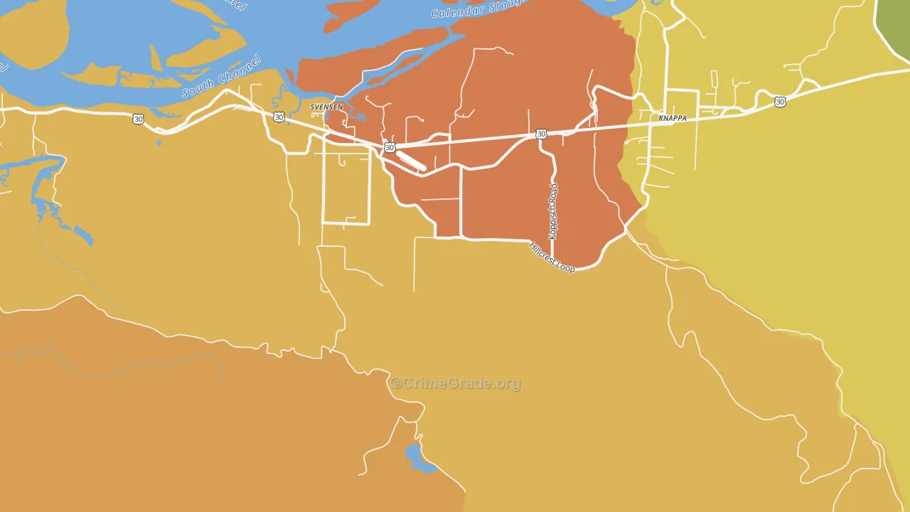 Svensen, OR Map of Robbery Rates