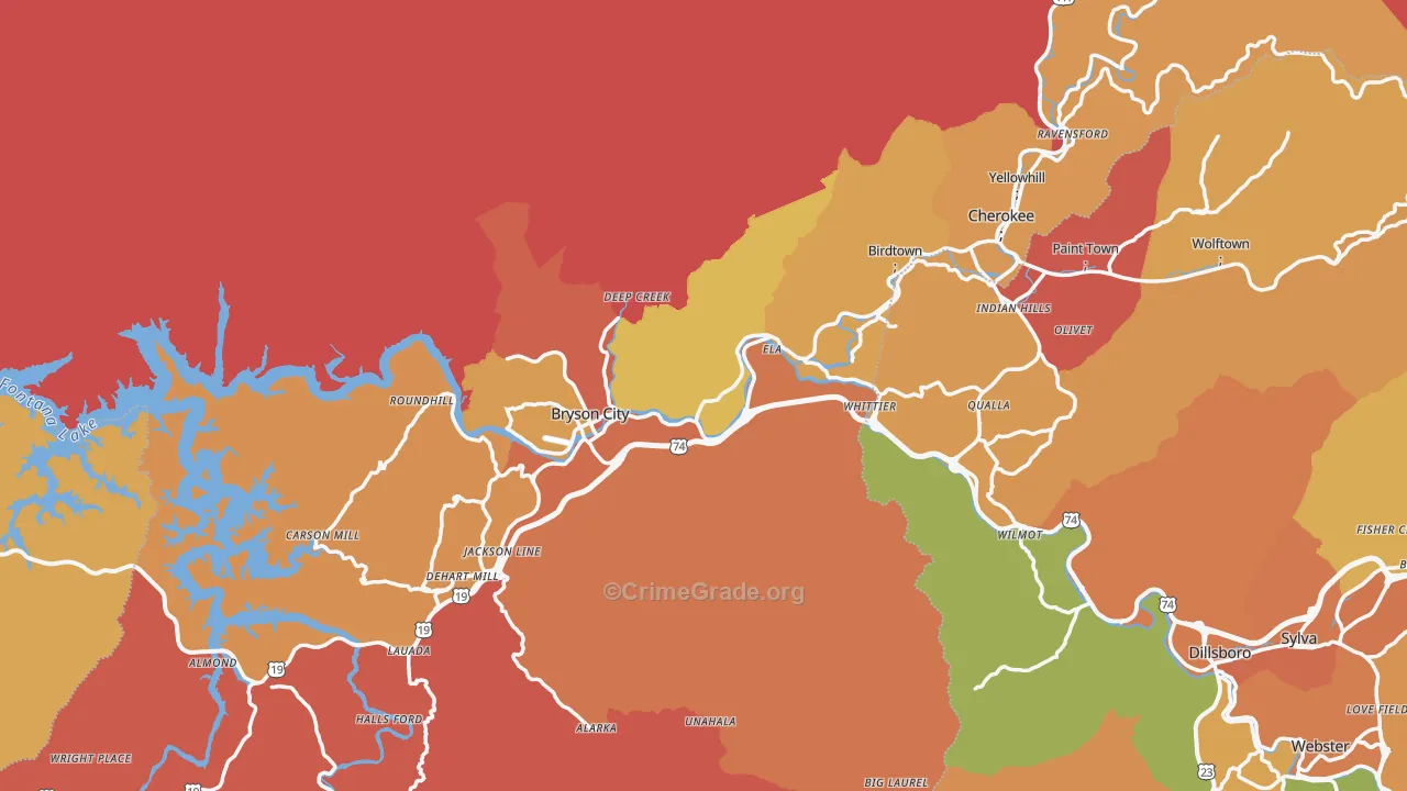 Swain County, NC Map of Robbery Rates