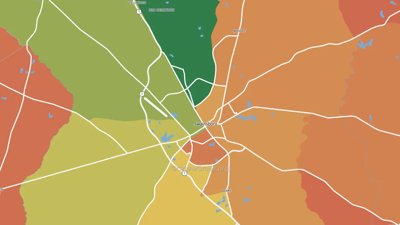 Swainsboro, GA Map of Robbery Rates