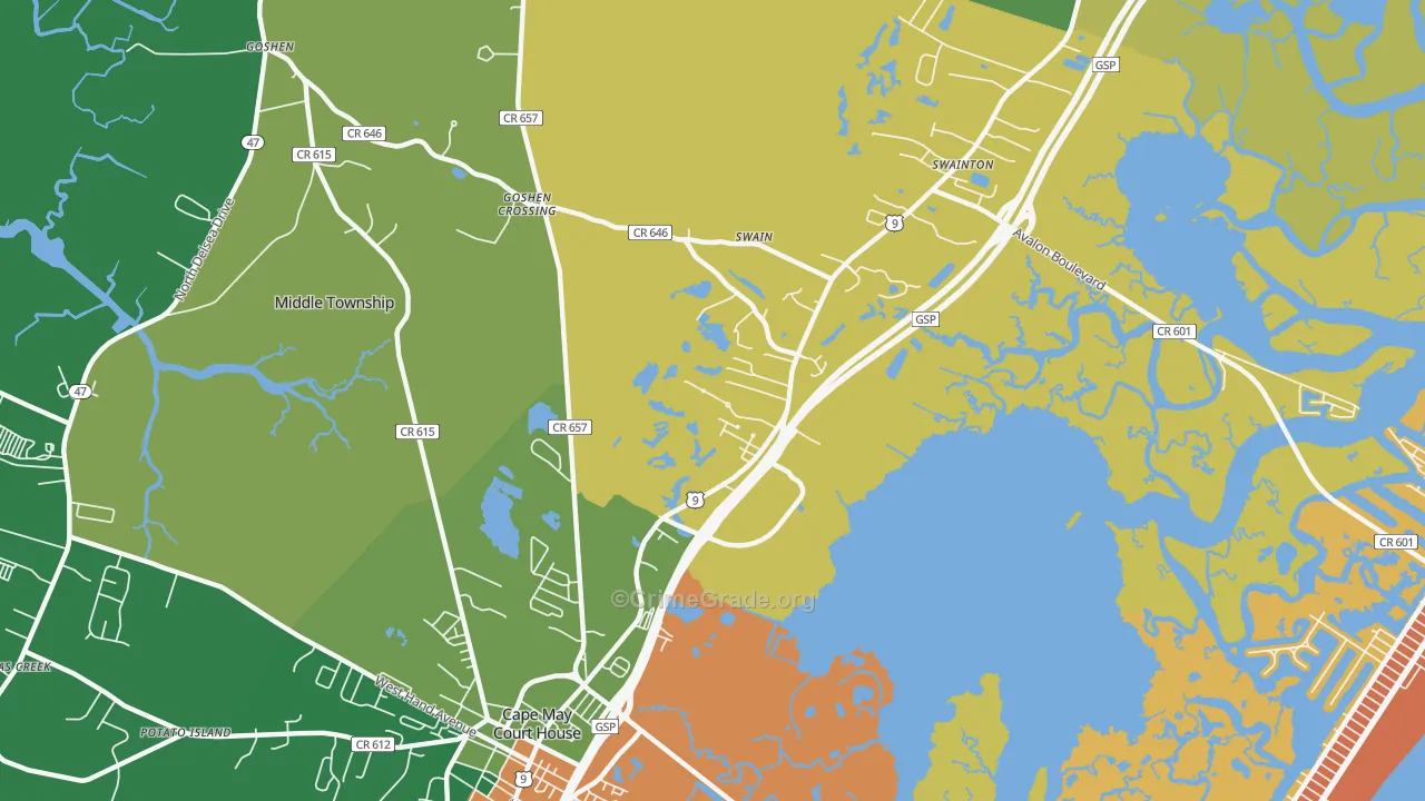 Swainton, NJ Map of Robbery Rates