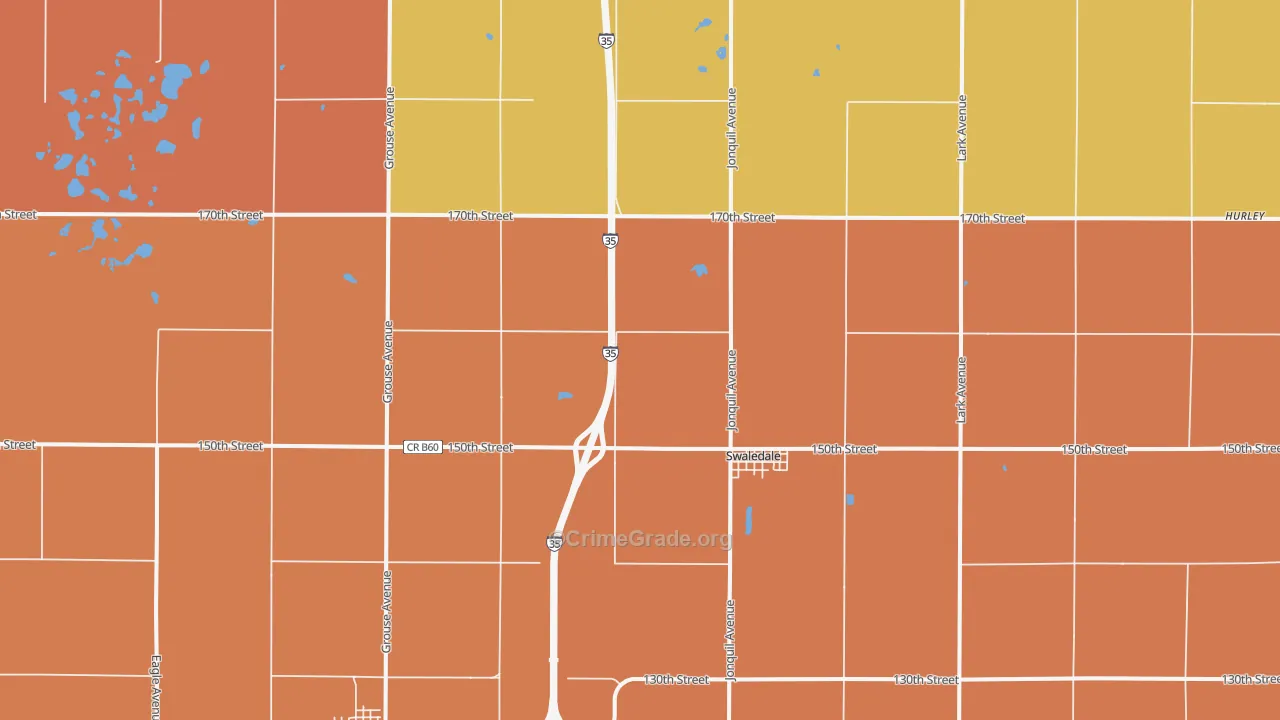 Swaledale, IA Map of Robbery Rates