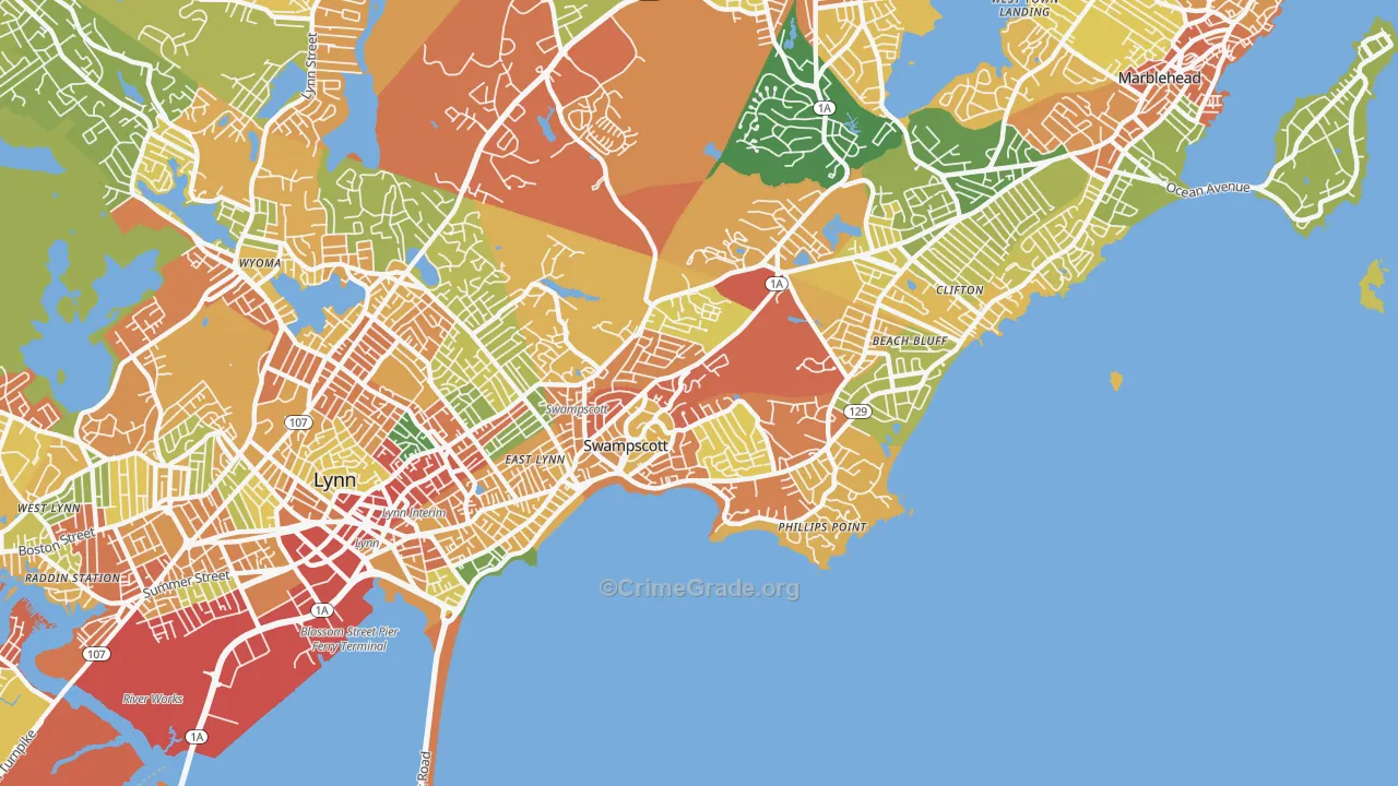 Swampscott, MA Map of Robbery Rates