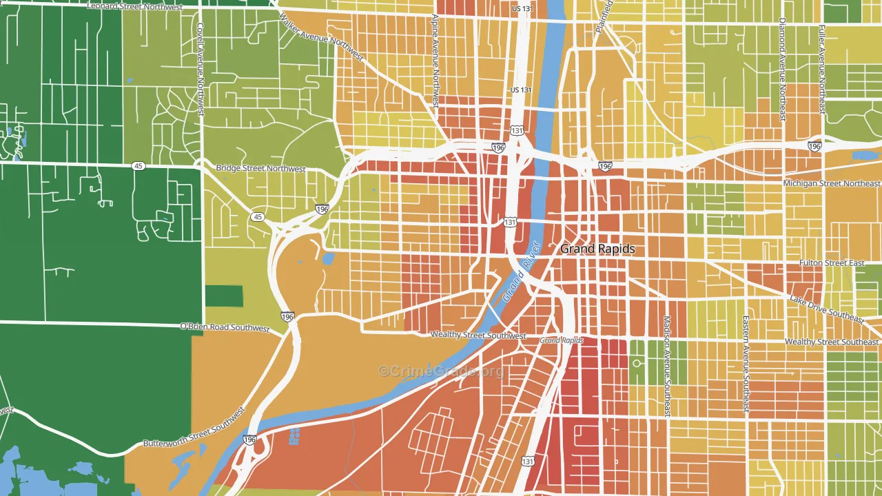 Swan, Grand Rapids, MI Map of Robbery Rates