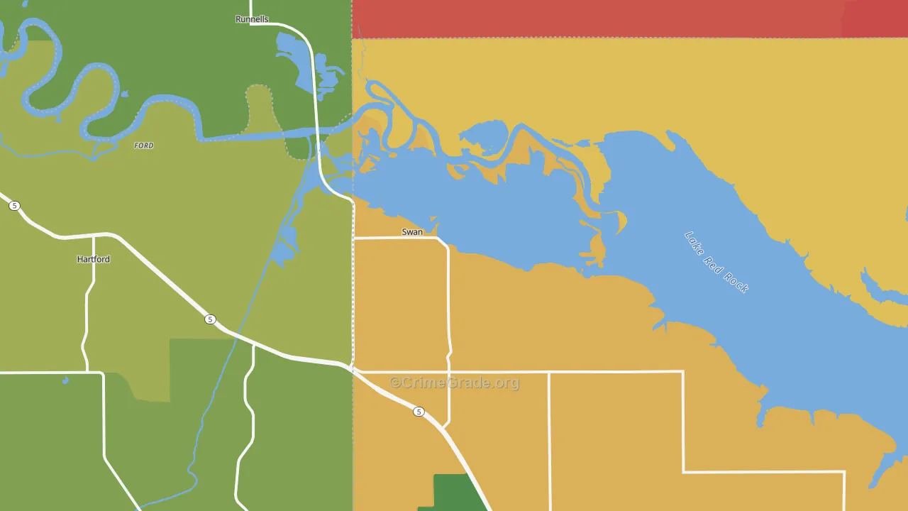 Swan, IA Map of Robbery Rates