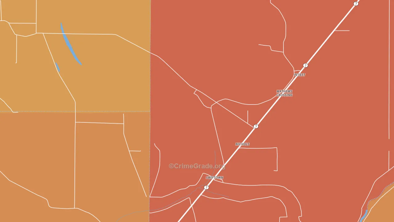 Swan Lake, MS Map of Robbery Rates