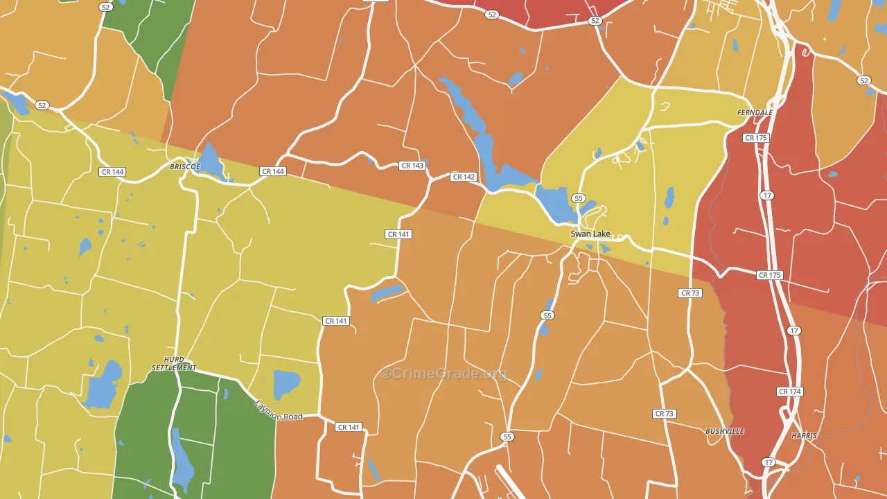 Swan Lake, NY Map of Robbery Rates