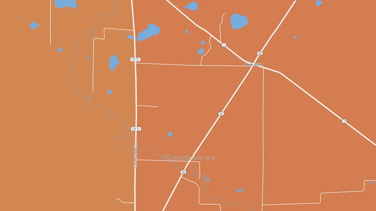 Swan River, MN Map of Robbery Rates