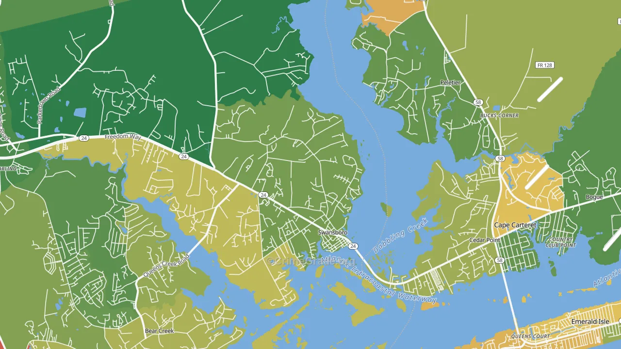 Swansboro, NC Map of Robbery Rates