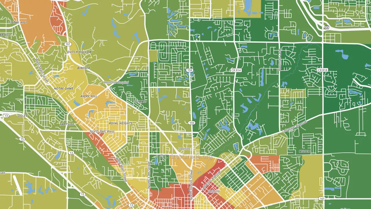 Swansea, IL Map of Robbery Rates