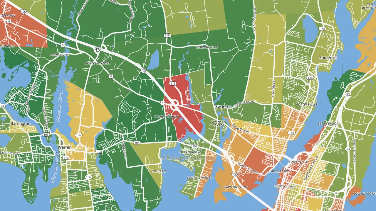 Swansea, MA Map of Robbery Rates
