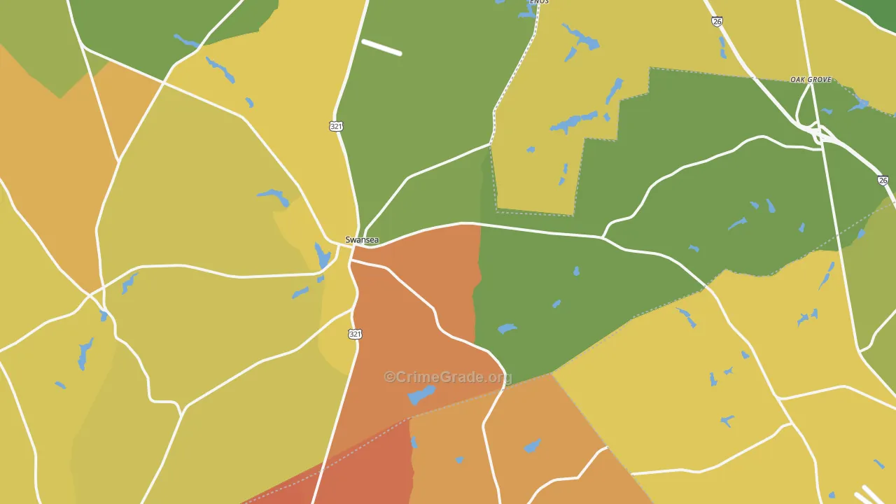 Swansea, SC Map of Robbery Rates
