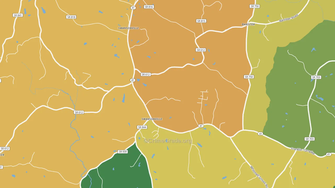 Swansonville, VA Map of Robbery Rates