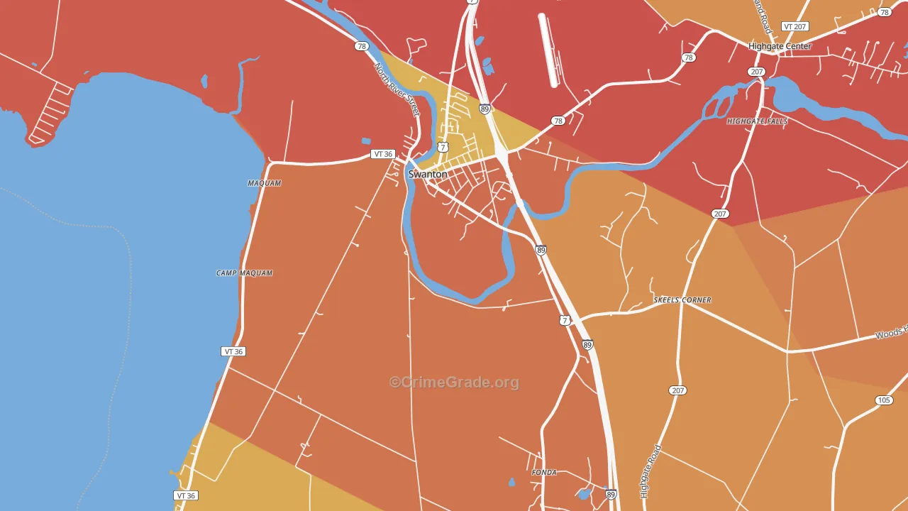 Swanton, VT Map of Robbery Rates