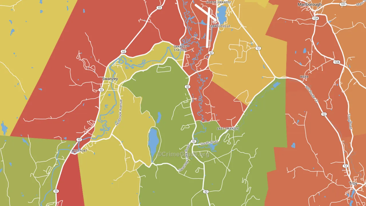 Swanzey, NH Map of Robbery Rates