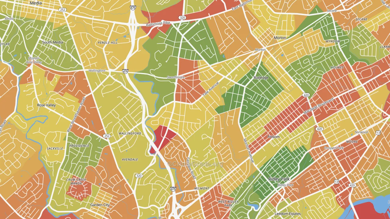 Swarthmore, PA Map of Robbery Rates