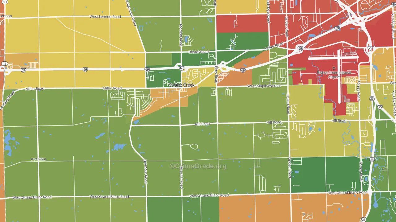 Swartz Creek, MI Map of Robbery Rates
