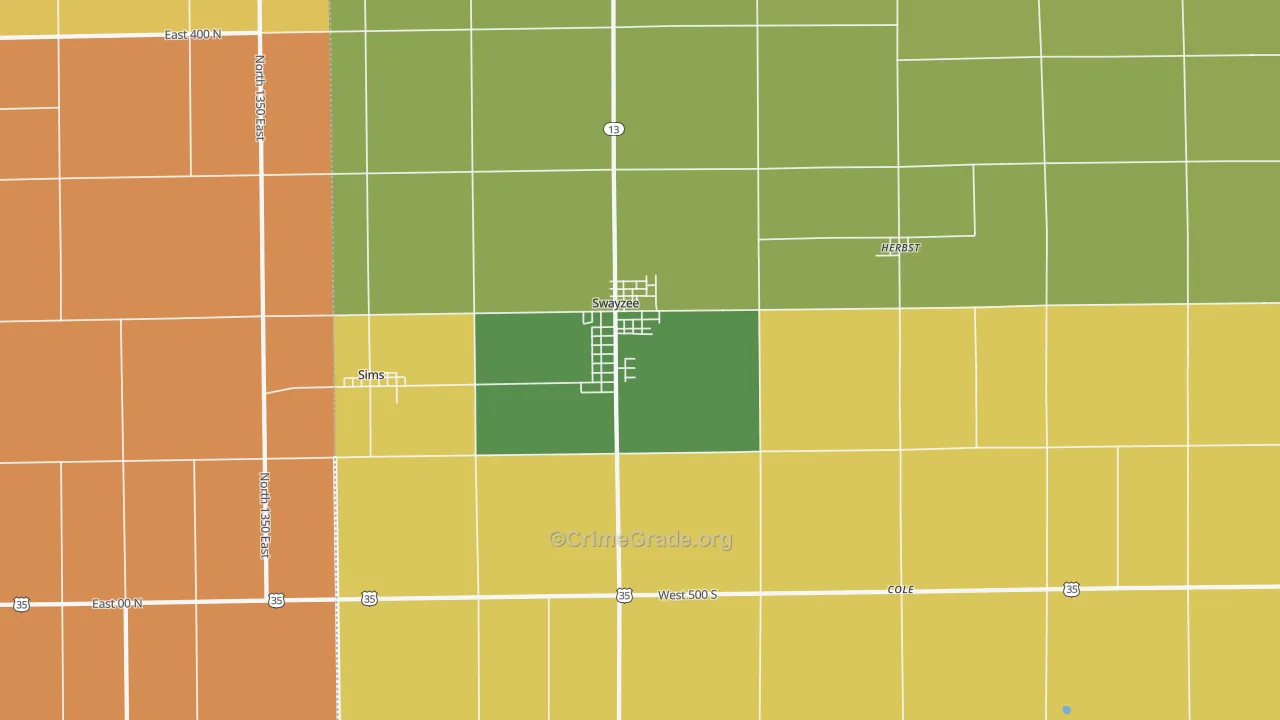 Swayzee, IN Map of Robbery Rates